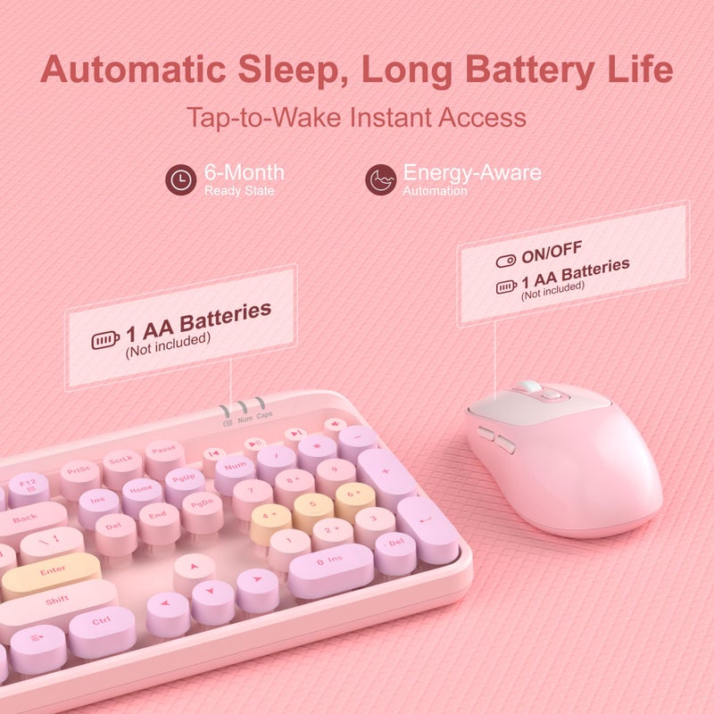 MageGee Wireless Keyboard and Mouse Combo Round keycaps Retro Typewriter Keyboard 104 Key Full-Sized Keyboard Automatic Power Saving 2.4GHz Wireless Connection for Mac/Windows/PC - Image 3