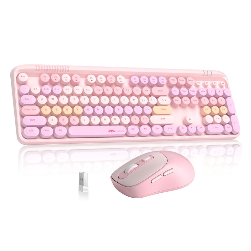 MageGee Wireless Keyboard and Mouse Combo Round keycaps Retro Typewriter Keyboard 104 Key Full-Sized Keyboard Automatic Power Saving 2.4GHz Wireless Connection for Mac/Windows/PC - Image 1