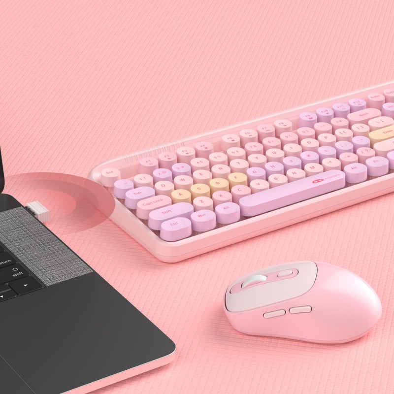 MageGee Wireless Keyboard and Mouse Combo Round keycaps Retro Typewriter Keyboard 104 Key Full-Sized Keyboard Automatic Power Saving 2.4GHz Wireless Connection for Mac/Windows/PC - Image 4