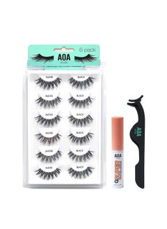 AOA STUDIO AOA Studio 6 Pairs Alexis Natural Handmade False Eyelashes with Glue and Tweezer Lash Kit Natural Volume Reusable Fake Eyelashes 100 Percent Handmade Cruelty Free  - Image 1