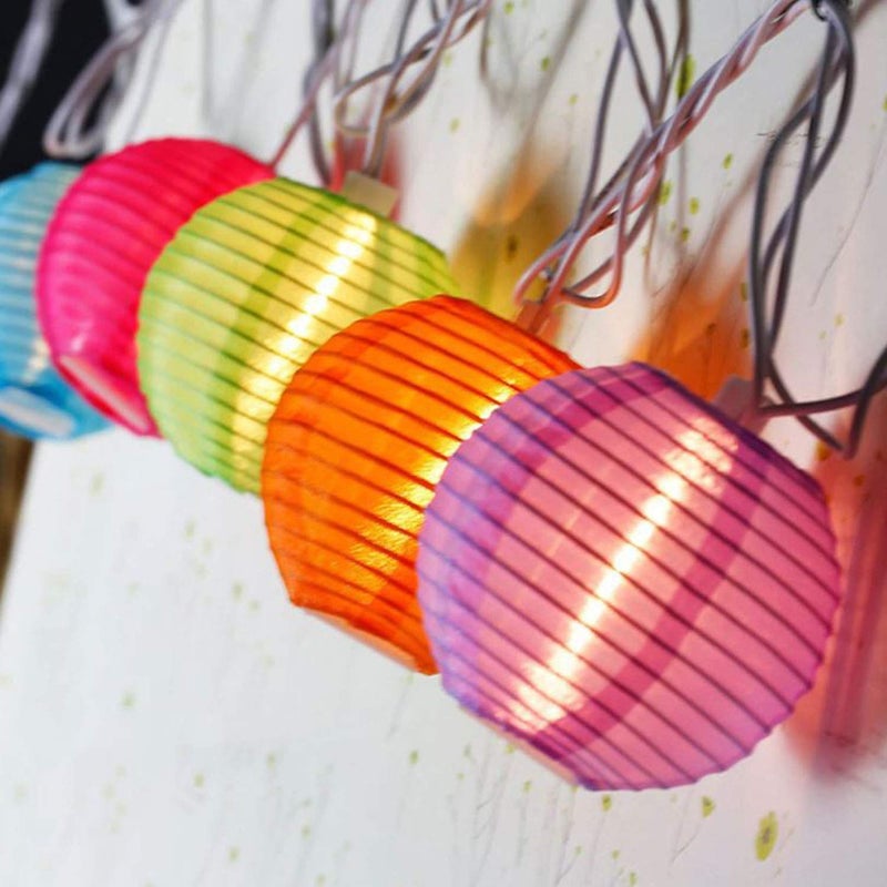 S2S فوانيس قماش ملونة S2S 10 مع سلسلة مضاءة بالبطارية 10 أضواء LED متعددة الألوان دائرية لاحتفالات ديوالي وحفلات عيد الميلاد والزينة - Image 1
