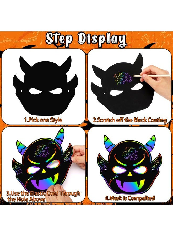 Augsun Halloween Crafts, 36PCS Rainbow Scratch Mask for Halloween Party Favors Supplies Cute Pumpkin Bat Witch Skull Magic Scratch Paper Art Mask for Kids Halloween Party Games - Image 3