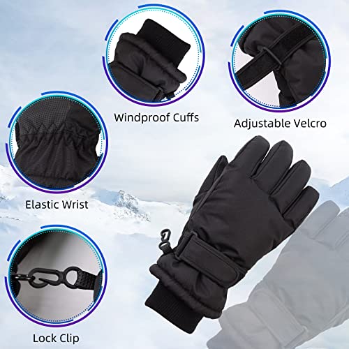 JANGANNSA Winter Kids Ski Gloves Boys Girls Cold Weather Snow Glove Waterproof Ski Snowboard Gloves with Fleece Lining(Solid Black,4-6Years) - Image 2