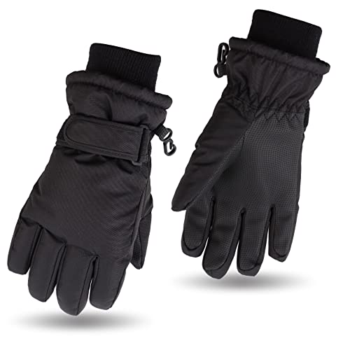 JANGANNSA Winter Kids Ski Gloves Boys Girls Cold Weather Snow Glove Waterproof Ski Snowboard Gloves with Fleece Lining(Solid Black,4-6Years) - Image 1