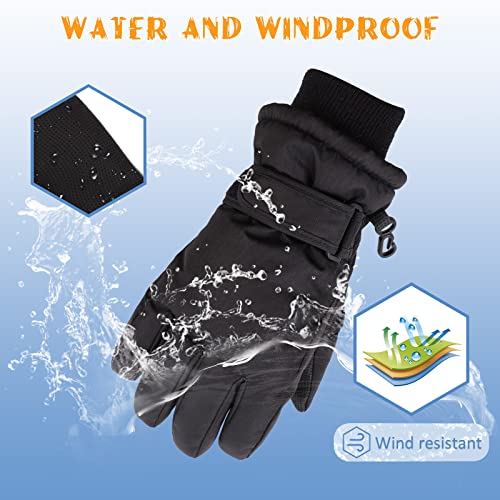 JANGANNSA Winter Kids Ski Gloves Boys Girls Cold Weather Snow Glove Waterproof Ski Snowboard Gloves with Fleece Lining(Solid Black,4-6Years) - Image 3