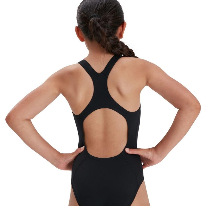 Junior Girls' Speedo ECO Endurance+ Medallist Swimsuit: pool use, recycled polyester fabric, navy blue, chlorine-resistant comfort and extra flexibility - Image 5