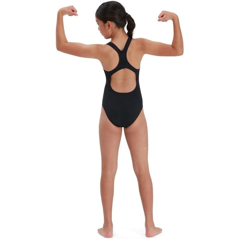 Junior Girls' Speedo ECO Endurance+ Medallist Swimsuit: pool use, recycled polyester fabric, navy blue, chlorine-resistant comfort and extra flexibility - Image 3