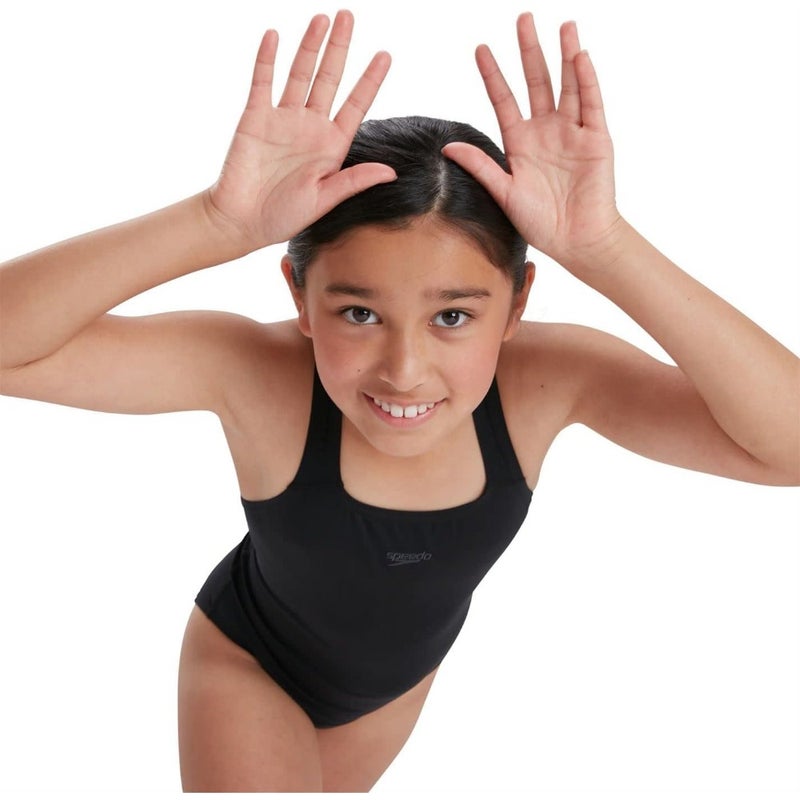 Junior Girls' Speedo ECO Endurance+ Medallist Swimsuit: pool use, recycled polyester fabric, navy blue, chlorine-resistant comfort and extra flexibility - Image 4