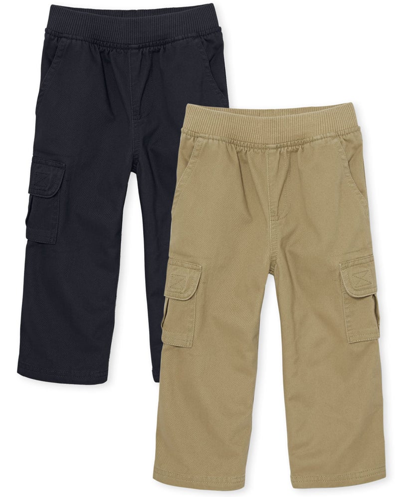 The Children's Place The Childrens Place baby boys And Toddler Pull on Cargo Pants FlaxNew Navy 2 Pack 3T US