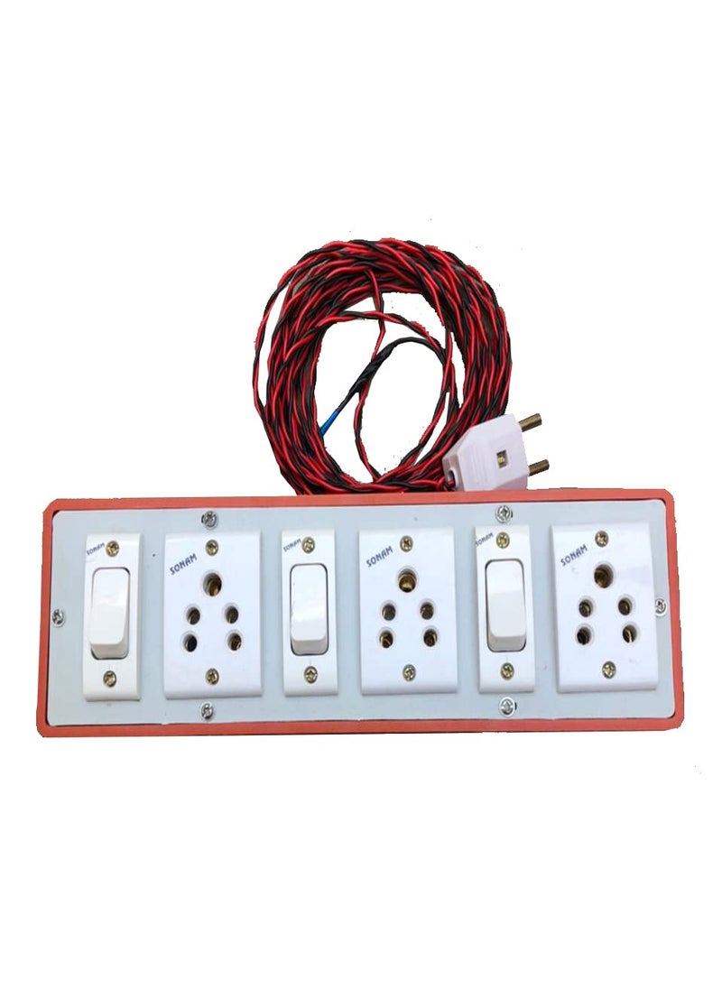 Awadh Desi Power Extension Board Extension Cord Power Board Wall Mounted Electric Board 3 Sockets 3 Switches 5 Meter Wire 2 Pin Plug Plastic Body Shock Proof Concrete Nails No Drill On Wall 1  - Image 1