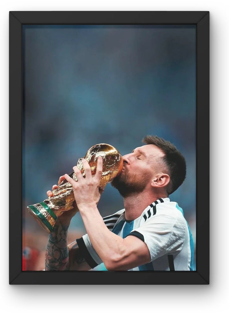null - Messi with world cup  BLACk FRAME 50 X 70 - Image 1
