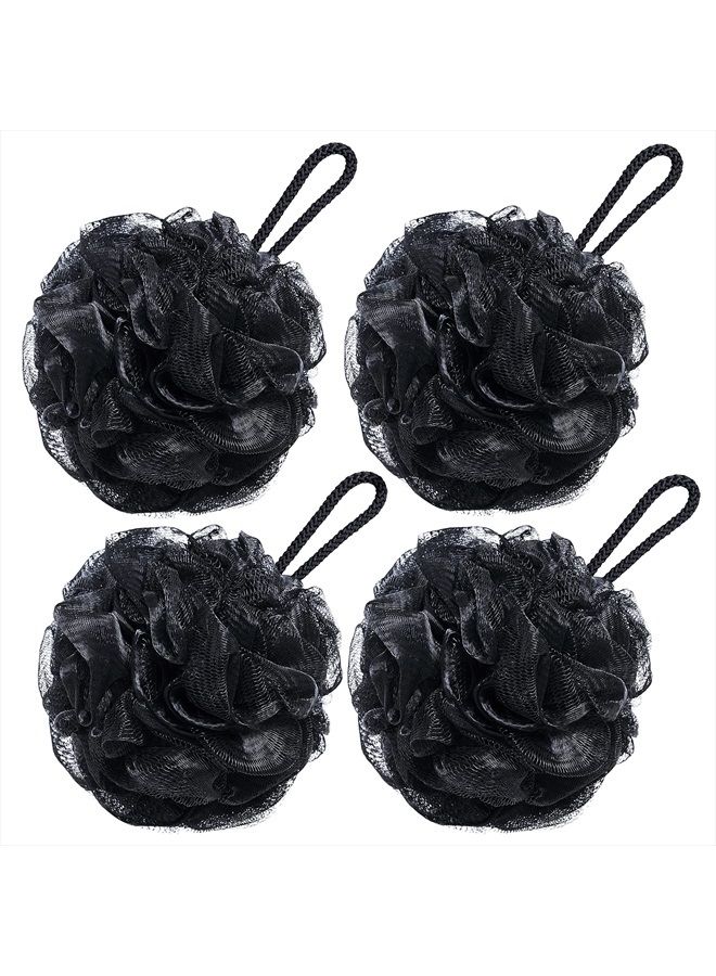 VANZAVANZU Bath Loofah Large 80g Shower Sponge Body Scrubber Mesh Pouf for Men and Women, Set of 4 (Black) - Image 1