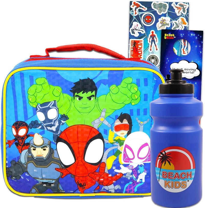 Fast Forward Spidey and His Amazing Friends Lunch Box Set - Bundle of Spiderman Lunch Bag, Water Bottle, Stickers, and More | Spiderverse School Supplies - Image 1