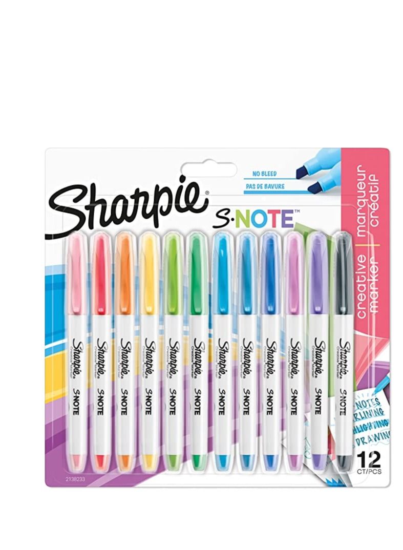 أقلام تحديد Sharpie S-Note | قلم تحديد Art Part بألوان الباستيل المتنوعة | طرف مشطوف | 12 قلمًا