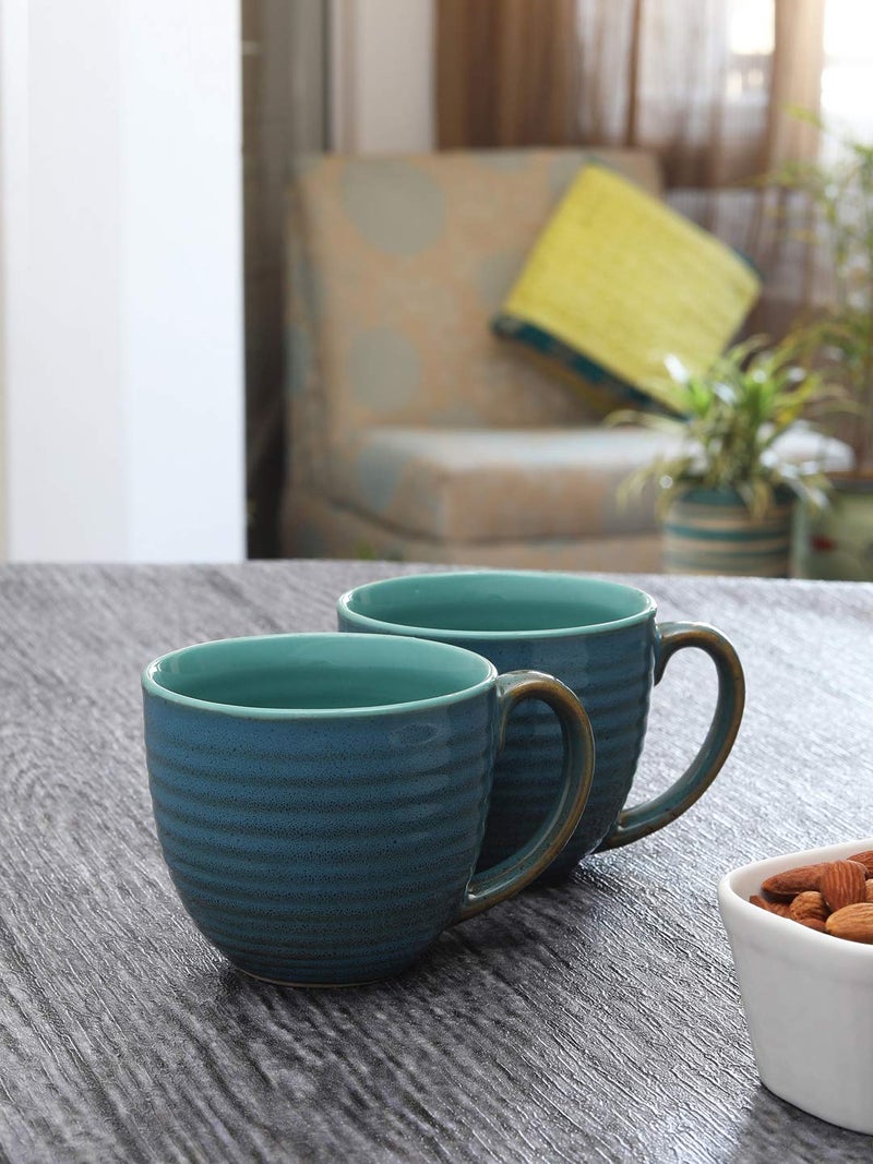 miah decor MDCF-81 Studio Pottery Ceramic Glazed Coffee Mugs Set of 2, Teal Blue/Stone Blue - Image 1