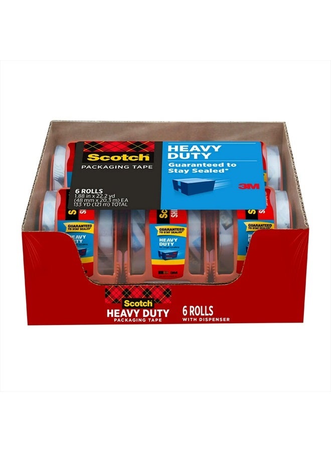 Scotch  Heavy Duty Packaging Tape, 1.88" x 22.2 yd, Designed for Packing, Shipping and Mailing, Strong Seal on All Box Types, 1.5" Core, Clear, 6 Rolls with Dispenser (142-6) - Image 1