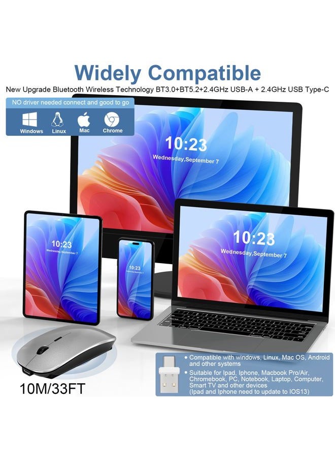 Kovess Bluetooth Wireless Mouse for MacBook Air Mac Pro Laptop PC Pad Optical Rechargeable Silent Mouse with Jiggler Mode Dual Mode Switch Mouse Bluetooth 5.2/3.0 and 2.4G USB-A & USB-C Receiver Gray - Image 2