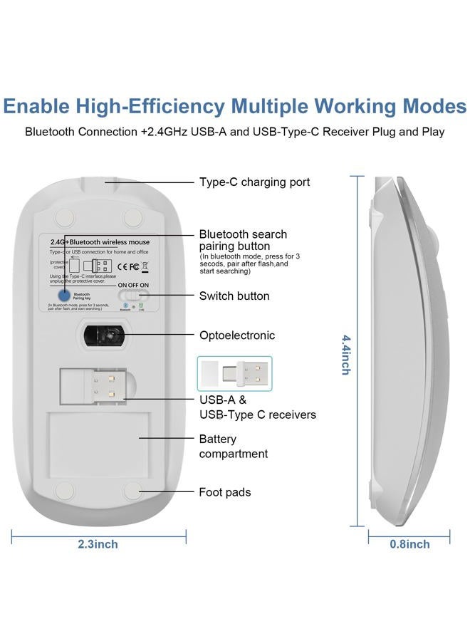 Kovess Bluetooth Wireless Mouse for MacBook Air Mac Pro Laptop PC Pad Optical Rechargeable Silent Mouse with Jiggler Mode Dual Mode Switch Mouse Bluetooth 5.2/3.0 and 2.4G USB-A & USB-C Receiver Gray - Image 4