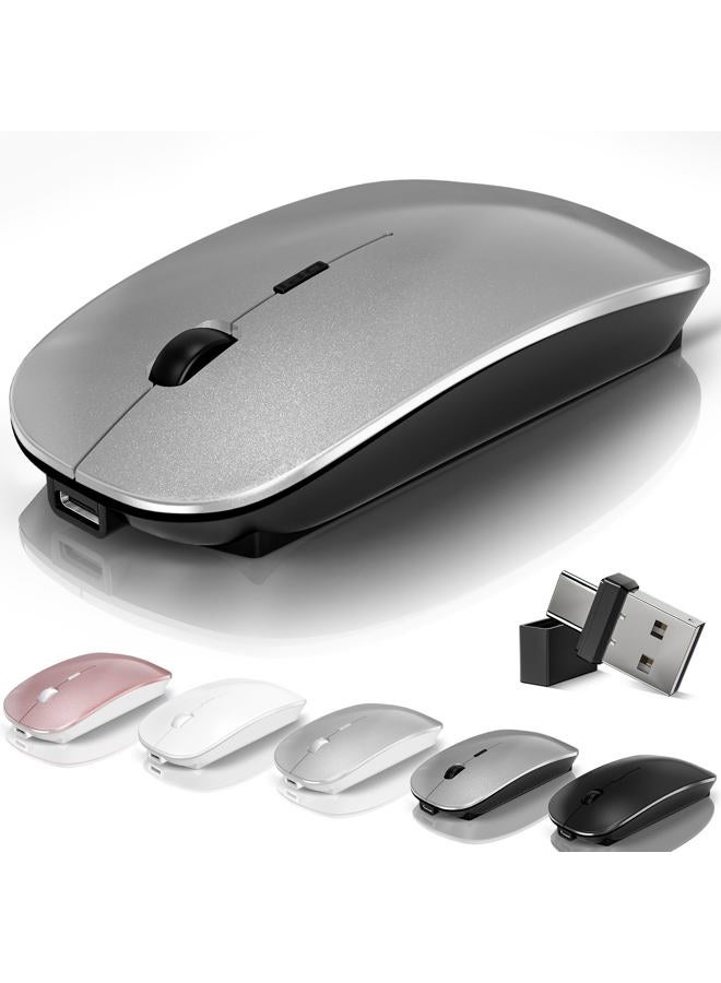 Kovess Bluetooth Wireless Mouse for MacBook Air Mac Pro Laptop PC Pad Optical Rechargeable Silent Mouse with Jiggler Mode Dual Mode Switch Mouse Bluetooth 5.2/3.0 and 2.4G USB-A & USB-C Receiver Gray - Image 1
