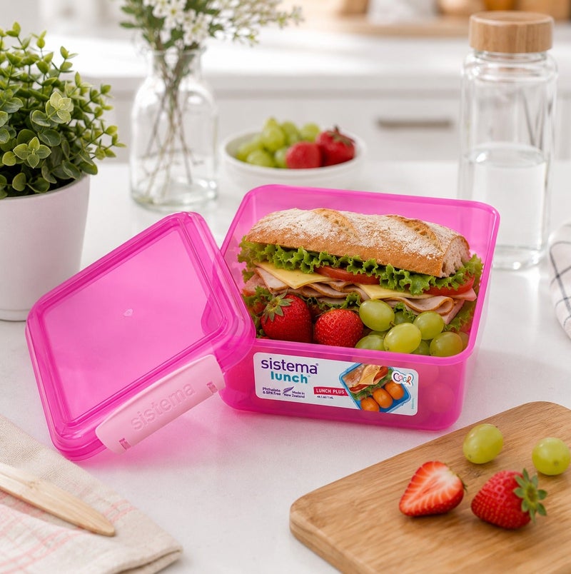 سيستيما لانش بلس 1.2 لتر وردي – علبة غداء قابلة لإعادة الاستخدام وخالية من BPA مع مشبك إغلاق محكم، حافظة طعام للساندويتشات والسلطات وتحضير الوجبات للعمل والمدرسة والسفر - Image 5