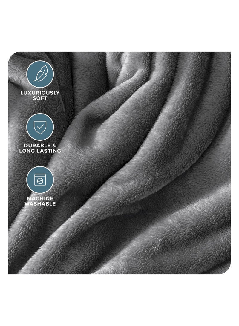 فابينني بطانية سرير من قطعتين، رمادية اللون، مصنوعة من صوف الألياف الدقيقة، بوزن 280 جرام لكل متر مربع، بمقاس 150×200 سم، ناعمة للغاية وحريرية الملمس. - Image 3