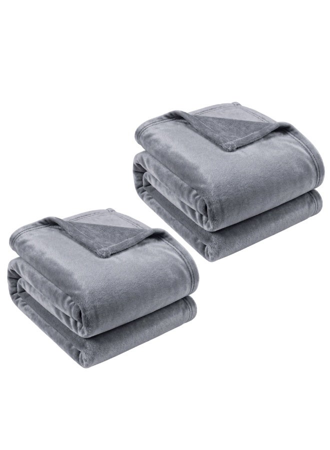 Fabienne 2-Pc Single Blanket Grey 280 GSM Microfiber Fleece Flannel Bed Blanket 150x200cm Super Plush and Silky Throw Blanket - Image 1