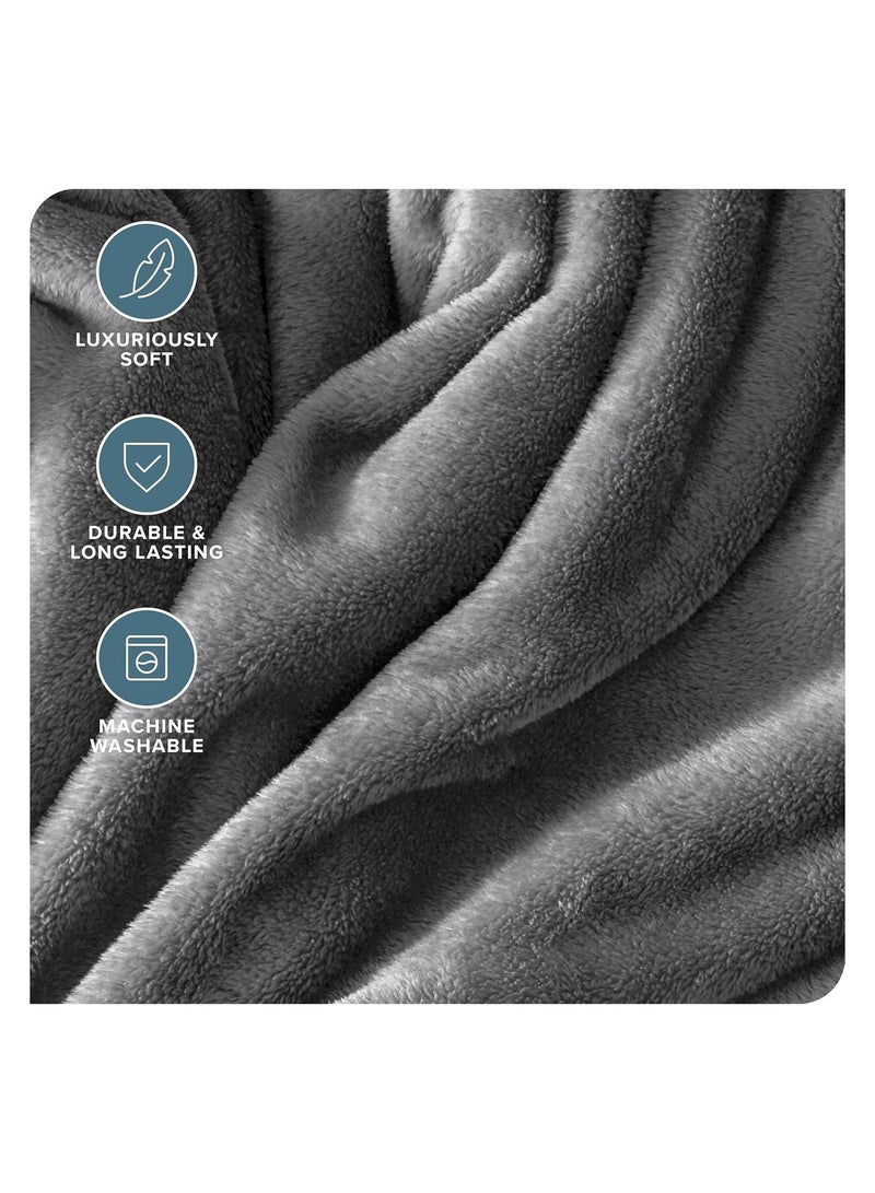 Fabienne 2-Pc Single Blanket Grey 280 GSM Microfiber Fleece Flannel Bed Blanket 150x200cm Super Plush and Silky Throw Blanket - Image 5