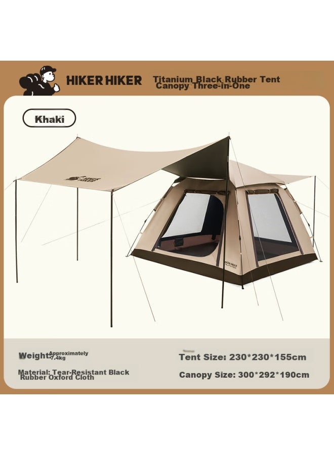 Pelliot Hiker Camping Tarp Tent, Two-in Titanium Black Gel, Automatic Quick-open Sunshade Park Tent, 16402709, Khaki - Image 1