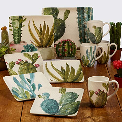 Certified International Cactus Verde Set of 4 Square 8.5" Ceramic Salad/Dessert Plates – Assorted Watercolor Cactus Designs – Southwestern-Inspired Tableware for Snacks, Appetizers, and Entertaining - Image 2