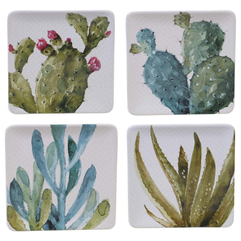 Certified International Cactus Verde Set of 4 Square 8.5" Ceramic Salad/Dessert Plates – Assorted Watercolor Cactus Designs – Southwestern-Inspired Tableware for Snacks, Appetizers, and Entertaining - Image 5