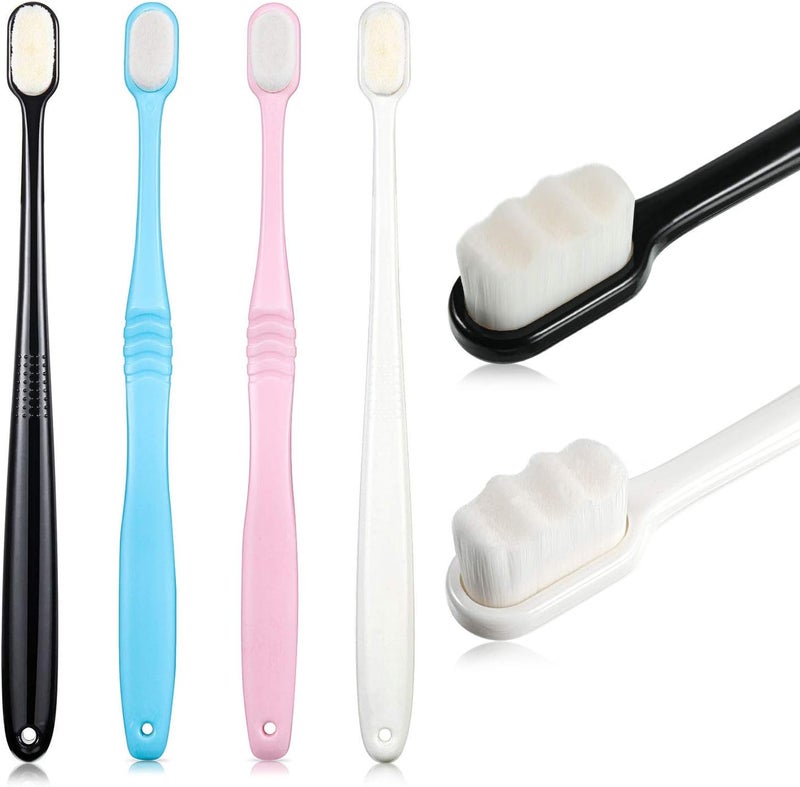 BOAO 4 Pieces Soft Bristle Toothbrush Nano Toothbrush Ultra Soft Toothbrush Manual Toothbrush with 20,000 Bristles for Sensitive Teeth and Gum Adult Kid Children (Pink, Blue, Black, White) - Image 1