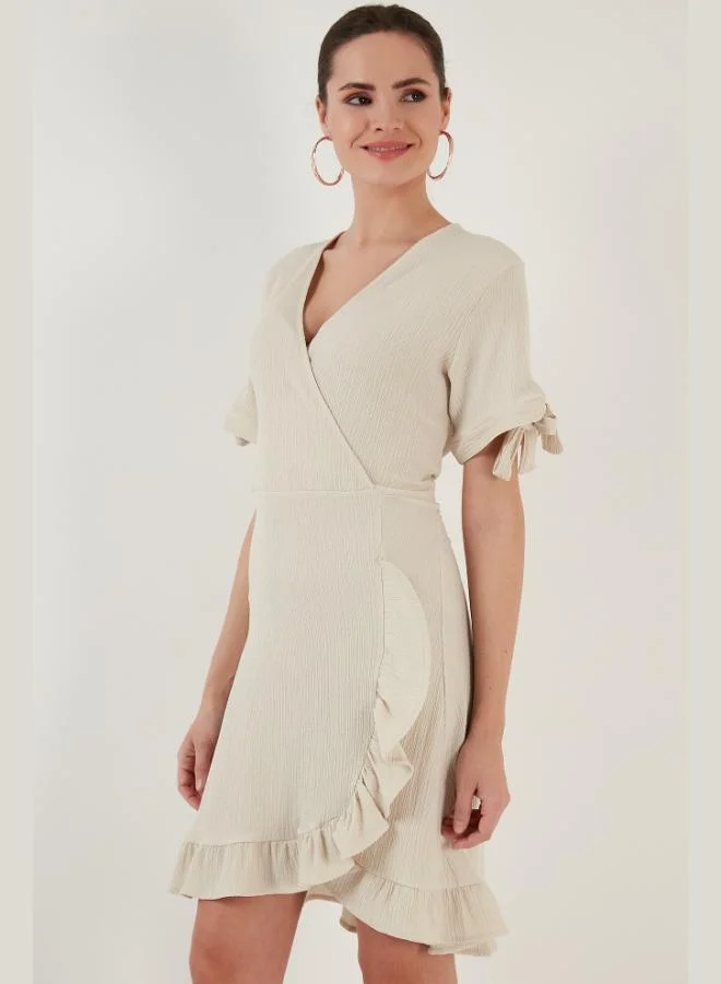 Lela Lela Ruffled Wrap Collar Short Sleeve Crinkle Stretch Dress Women's Dress 5865016