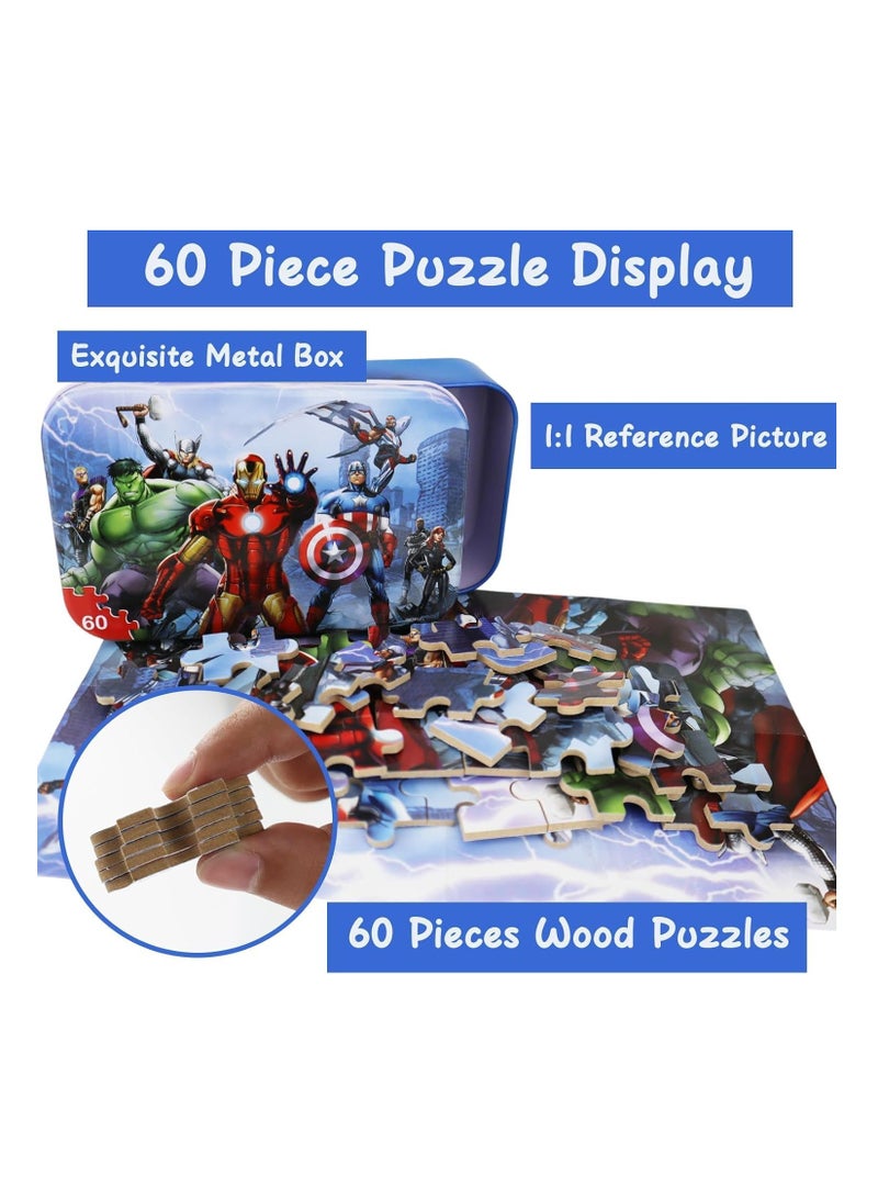 60 Pcs Puzzles for Kids, Wooden Jigsaw Puzzles in a Storage Box, Toddler Puzzles, for Kids Ages 4-6, Puzzles in a Metal Box Educational Jigsaw Puzzles for Girls and Boys, Puzzle Toys - Image 2