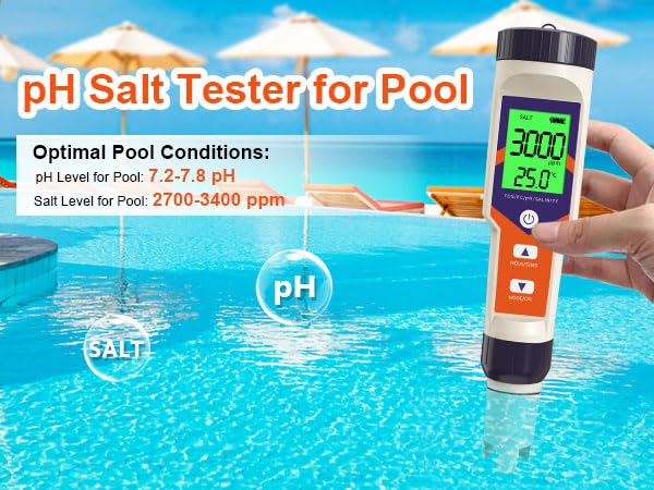 GISNPA Digital PH Water Tester, 5 in 1 PH/TDS/EC/Salt/Temp Meter, a Practical Portable Meter for Pool, Aquarium, Drinking Water, Shower& Kitchen Drinking Water for The Household - Image 4