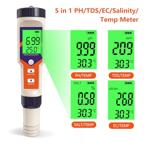 GISNPA Digital PH Water Tester, 5 in 1 PH/TDS/EC/Salt/Temp Meter, a Practical Portable Meter for Pool, Aquarium, Drinking Water, Shower& Kitchen Drinking Water for The Household - Image 5