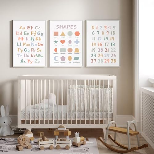 Pennclys Kids Playroom Wall Art Decor Nursery ABC Alphabet Poster Play Room Canvas Wall Decor Toddler Childrens Educational Artwork Numbers Shapes Prints ABC Picture for Playroom 12x16 Inch Unframed Set of 3 - Image 5