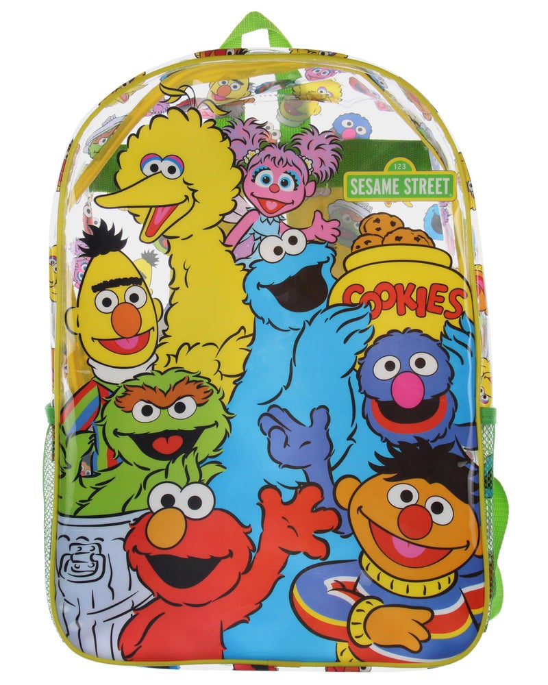 INTIMO Sesame Street Elmo Big Bird Cookie Monster Clear Travel Backpack For Daily Use 16" - Image 1