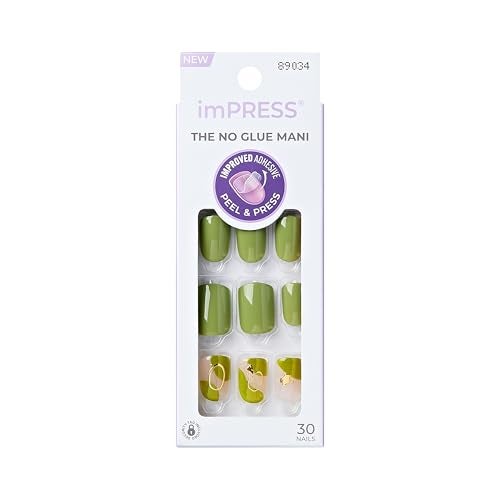 Impress Kiss Impress No Glue Mani Press On Nails Design Before Sunrise Green Short Size Squoval Shape Includes 30 Nails Prep Pad Instructions Sheet 1 Manicure Stick 1 Mini File - Image 1