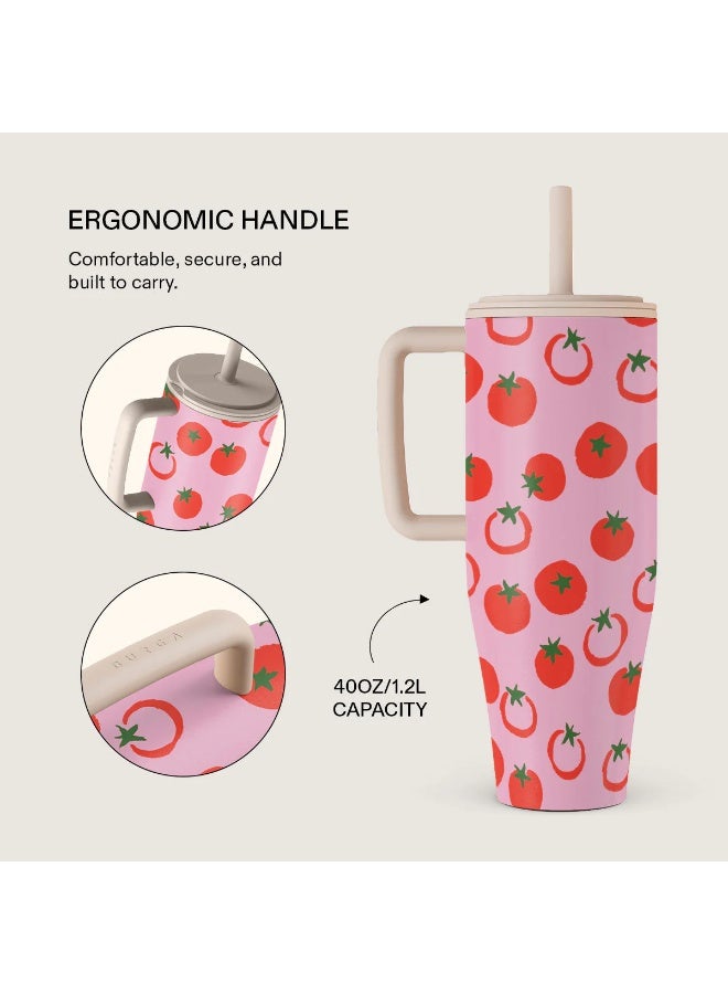 BURGA 40oz 1.2L Insulated Tumbler with Handle & Leakproof Straw Lid – Keeps Drinks Hot 12 Hrs / Cold All Day – Stainless Steel Travel Mug, Cupholder Friendly, Double Wall Vacuum, Reusable Water Bottle Salsa - Image 3