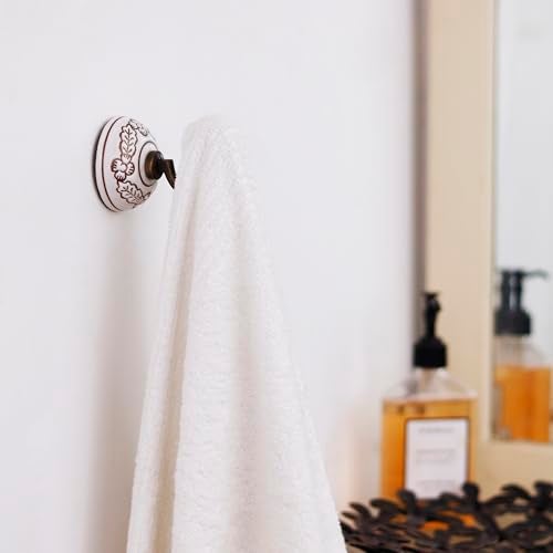 Indian-Shelf 6 Pieces Brown Ceramic Handpainted Coat Hooks Unique Wall Hooks for Hanging Towel Decorative Heavy Duty Entryway Coat Rack Shower Robe Holder Hat Rack Hooks - Image 4