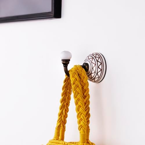 Indian-Shelf 6 Pieces Brown Ceramic Handpainted Coat Hooks Unique Wall Hooks for Hanging Towel Decorative Heavy Duty Entryway Coat Rack Shower Robe Holder Hat Rack Hooks - Image 5