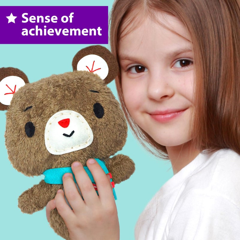 KRAFUN Sewing Kit for Kids Age 7 8 9 10 11 12 Beginner My First Art & Craft, Includes 3 Stuffed Animal Dolls Teddy, Raccoon and Owl, Instructions & Plush Felt Materials for Learn to Sew, Embroidery - Image 3