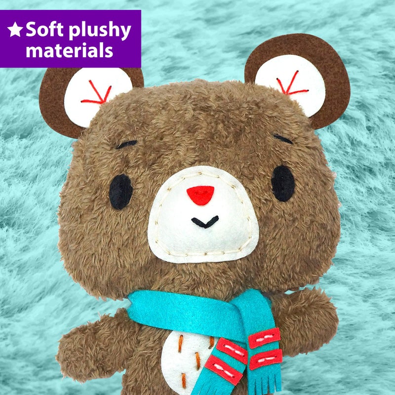 KRAFUN Sewing Kit for Kids Age 7 8 9 10 11 12 Beginner My First Art & Craft, Includes 3 Stuffed Animal Dolls Teddy, Raccoon and Owl, Instructions & Plush Felt Materials for Learn to Sew, Embroidery - Image 4