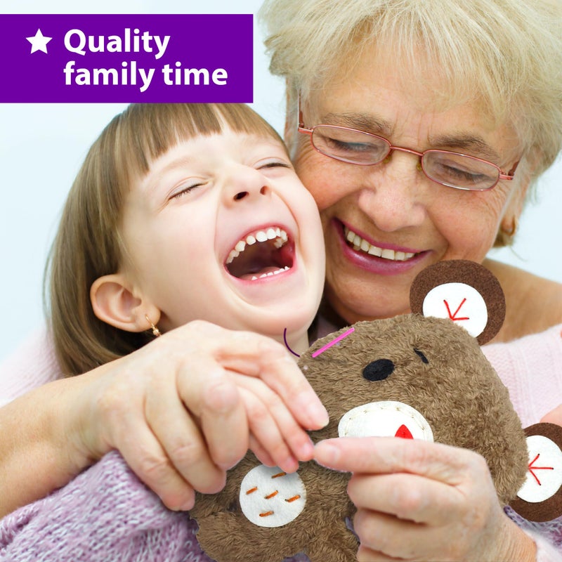 KRAFUN Sewing Kit for Kids Age 7 8 9 10 11 12 Beginner My First Art & Craft, Includes 3 Stuffed Animal Dolls Teddy, Raccoon and Owl, Instructions & Plush Felt Materials for Learn to Sew, Embroidery - Image 5