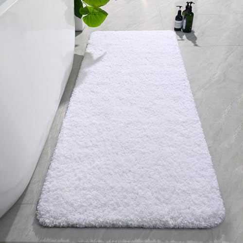 AROGAN Luxury Long Bathroom Runner Rug, 24x60 Inch Thick Soft and Absorbent Non Slip Bath Mat, Rubber Backing Quick Dry Rugs Carpets, Machine Washable Plush Mats for Shower Floor, White - Image 1