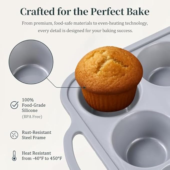 12 كوب سيليكون الكعك عموم الحرفية الانتهاء من المعادن المقوى إطار الصلب لتعزيز الاستقرار غير لاصق BpaFree لسهولة الخبز تنظيف قوالب للكب كيك البيض لدغات غسالة الصحون آمنة - Image 3