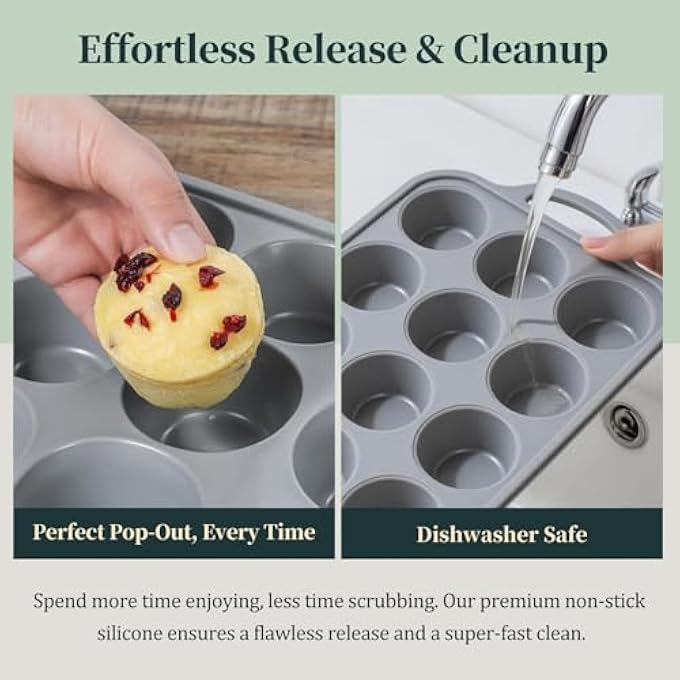 12 كوب سيليكون الكعك عموم الحرفية الانتهاء من المعادن المقوى إطار الصلب لتعزيز الاستقرار غير لاصق BpaFree لسهولة الخبز تنظيف قوالب للكب كيك البيض لدغات غسالة الصحون آمنة - Image 4