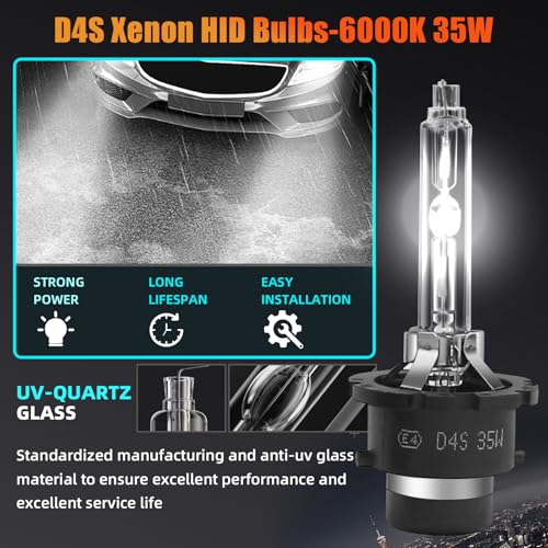 Tivora D4S Xenon HID Headlight Bulbs 6000K Cool White 35W Compatible with 2010-2015 Lexus RX IS GS ES 350, D4S C1 Replacement Headlamps Projector Lights, Pack of 2 - Image 2
