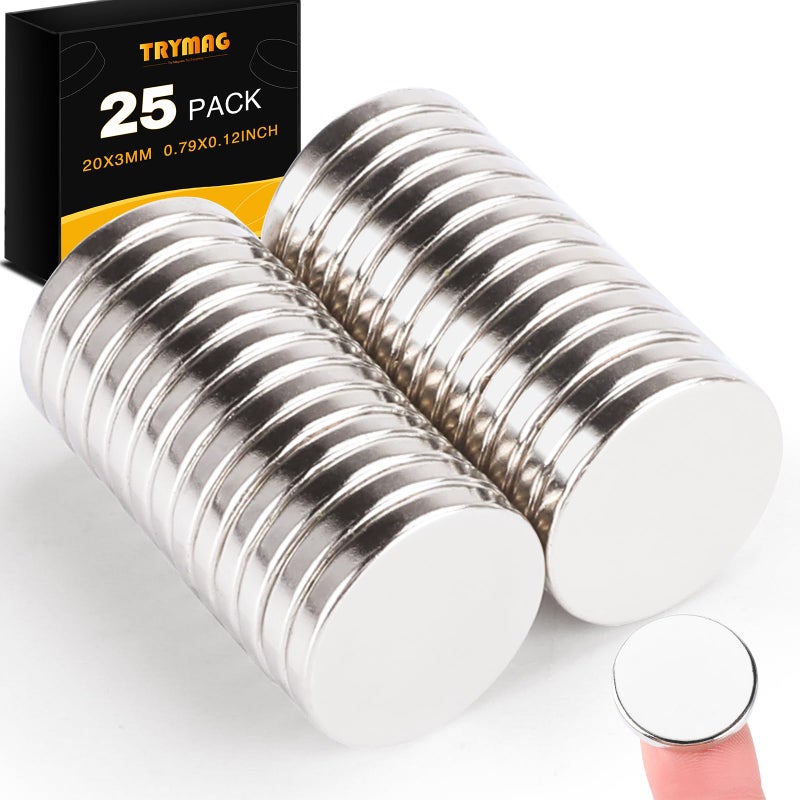 TRYMAG 25Pcs 20x3mm Strong Neodymium Rare Earth Refrigerator Magnets for Crafts, Heavy Duty Magnets Small Round for Office, Whiteboard, Dry Erase Board, Cabinets - Image 1