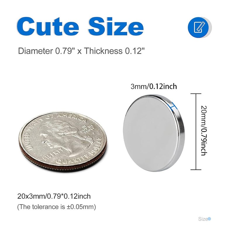TRYMAG 25Pcs 20x3mm Strong Neodymium Rare Earth Refrigerator Magnets for Crafts, Heavy Duty Magnets Small Round for Office, Whiteboard, Dry Erase Board, Cabinets - Image 3